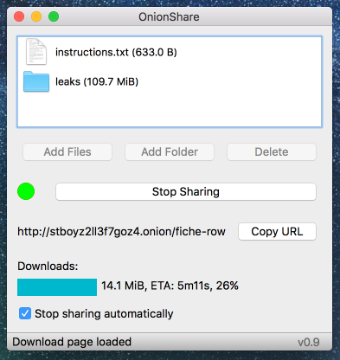 using onionshare to download